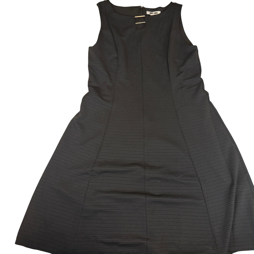 White House Black Market Black Textured Fit and Flare Dress Size‎ 14 Sleeveless